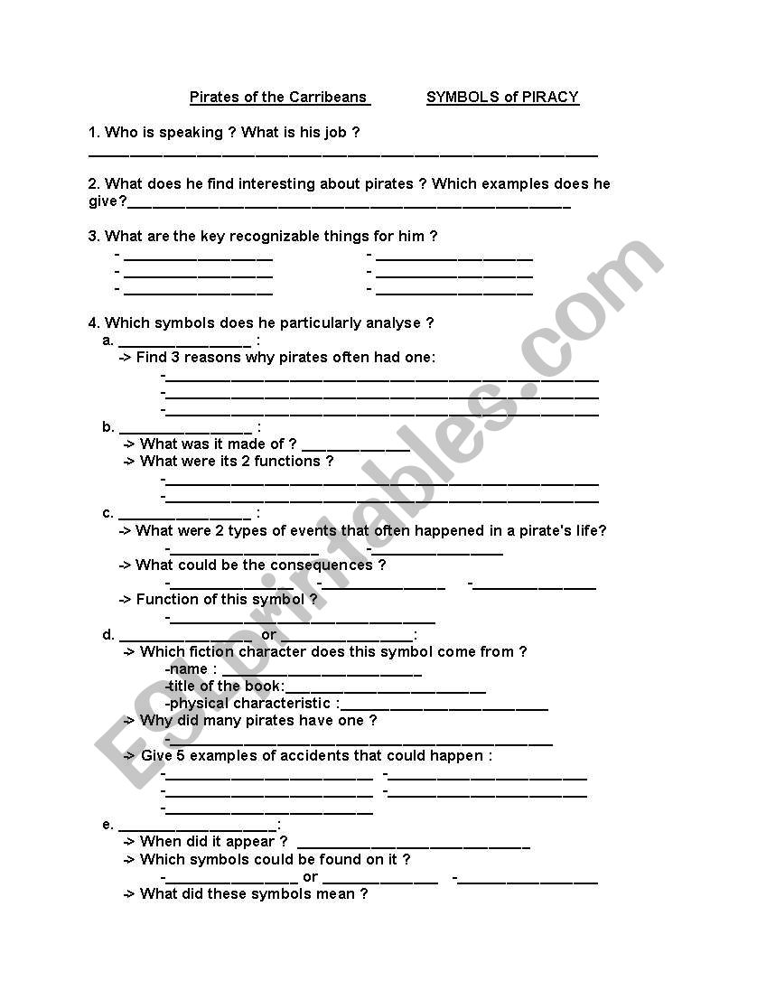 Pirates worksheet