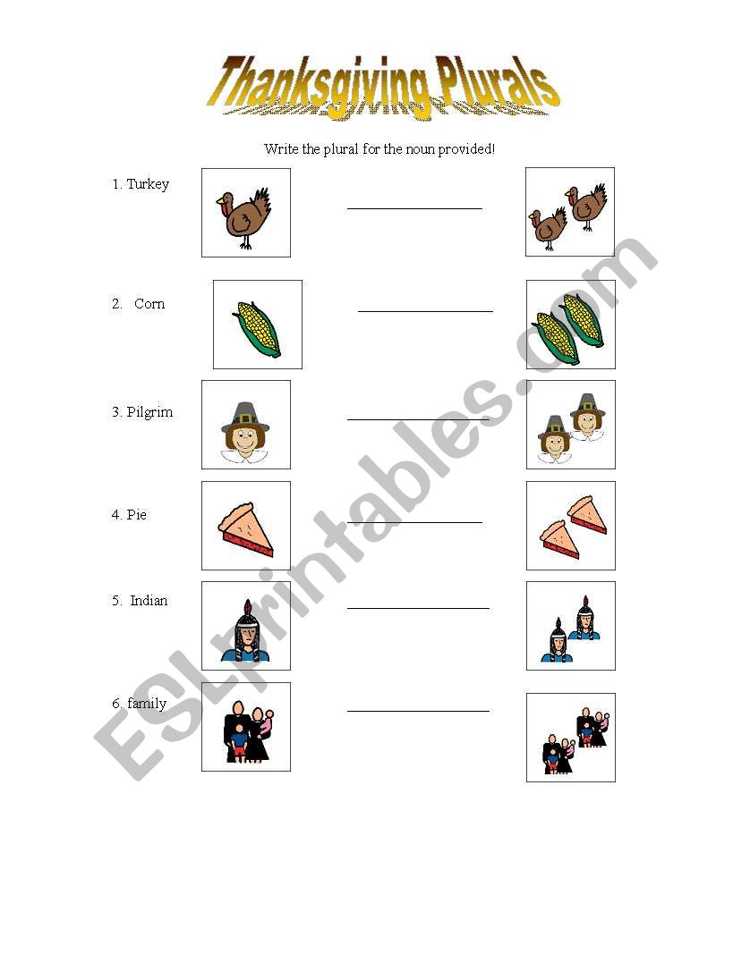 Thanksgiving Plurals worksheet