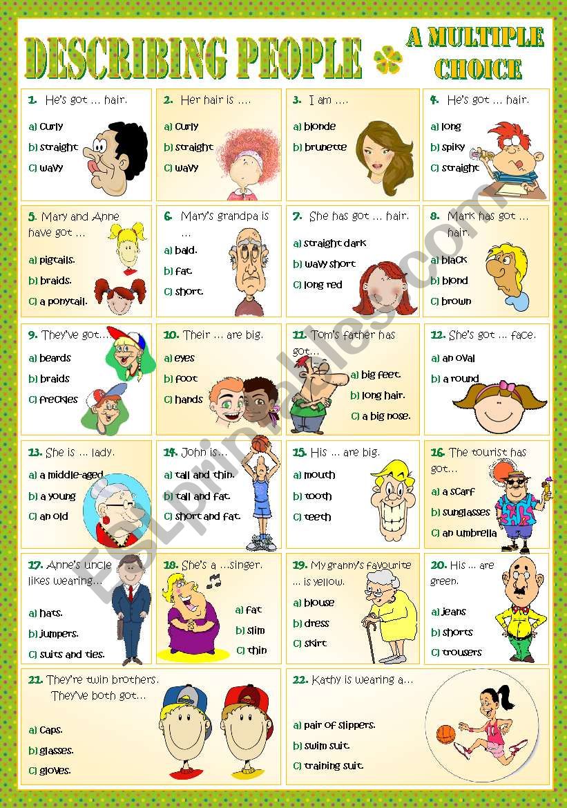 Physical Description A Multiple Choice ESL Worksheet By Mariaolimpia