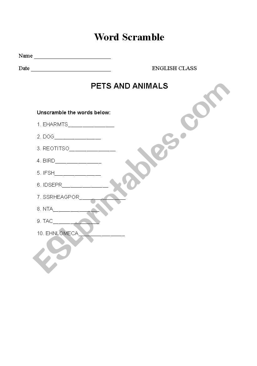 PETS worksheet