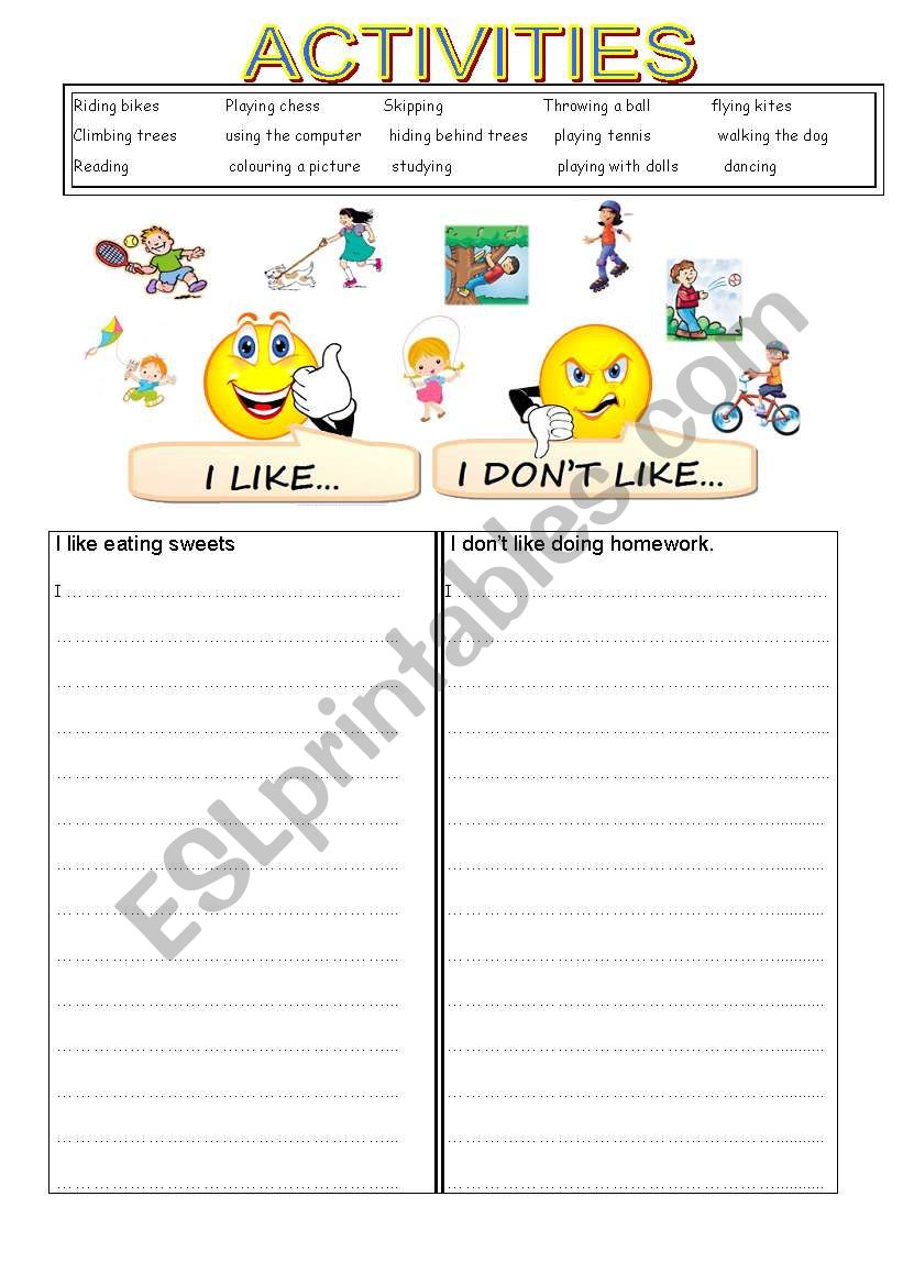 I like many things. Like don't like Worksheet. I like activity. I like i don't like Worksheet. I like i don't like activities for Kids.