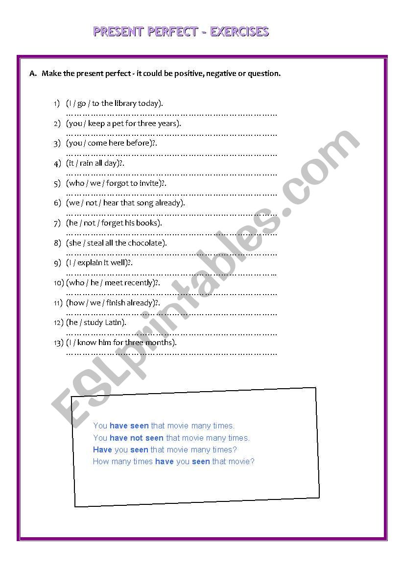 Present Perfect exercises worksheet