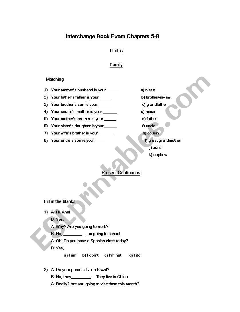 Interchange Book Exam Chapters  5-8