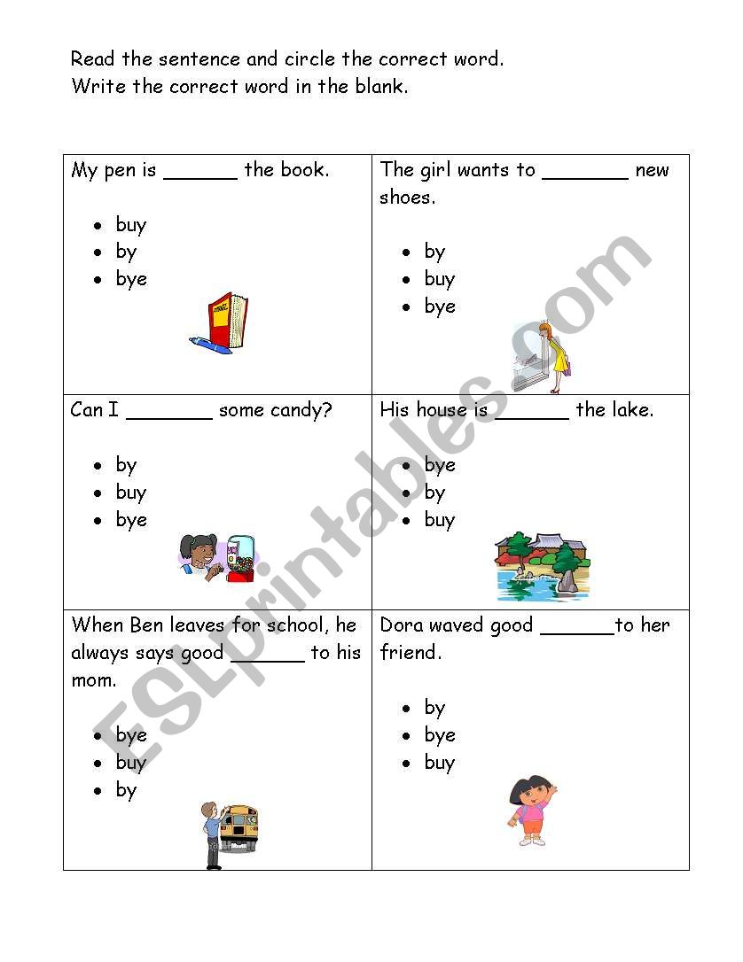 Homophones ´by-bye-buy´ - ESL worksheet by tasneem.taha