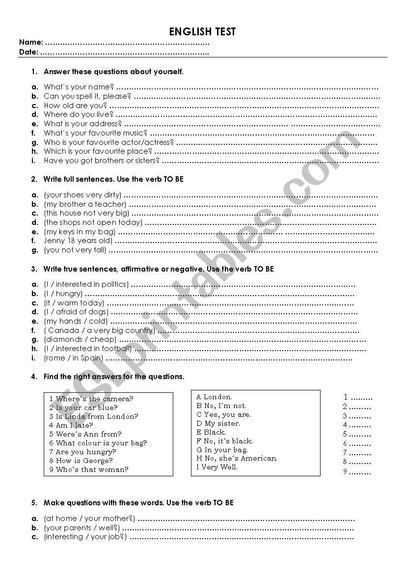 TEST worksheet