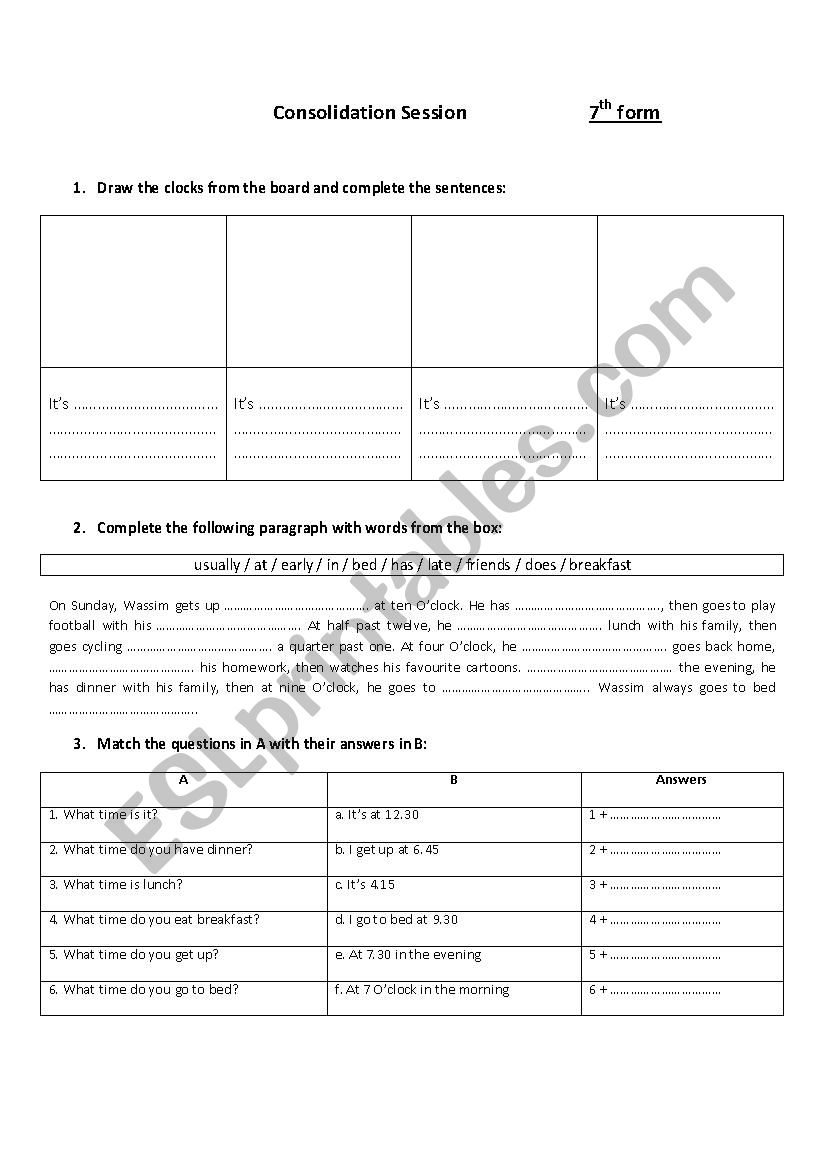 How do you spend your day? (7th form worksheet)