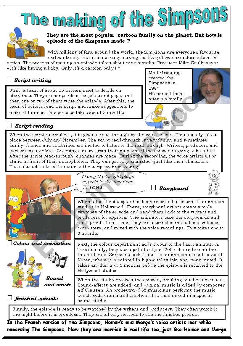 the making of the Simpsons. Reading activity ( First part 1/2)