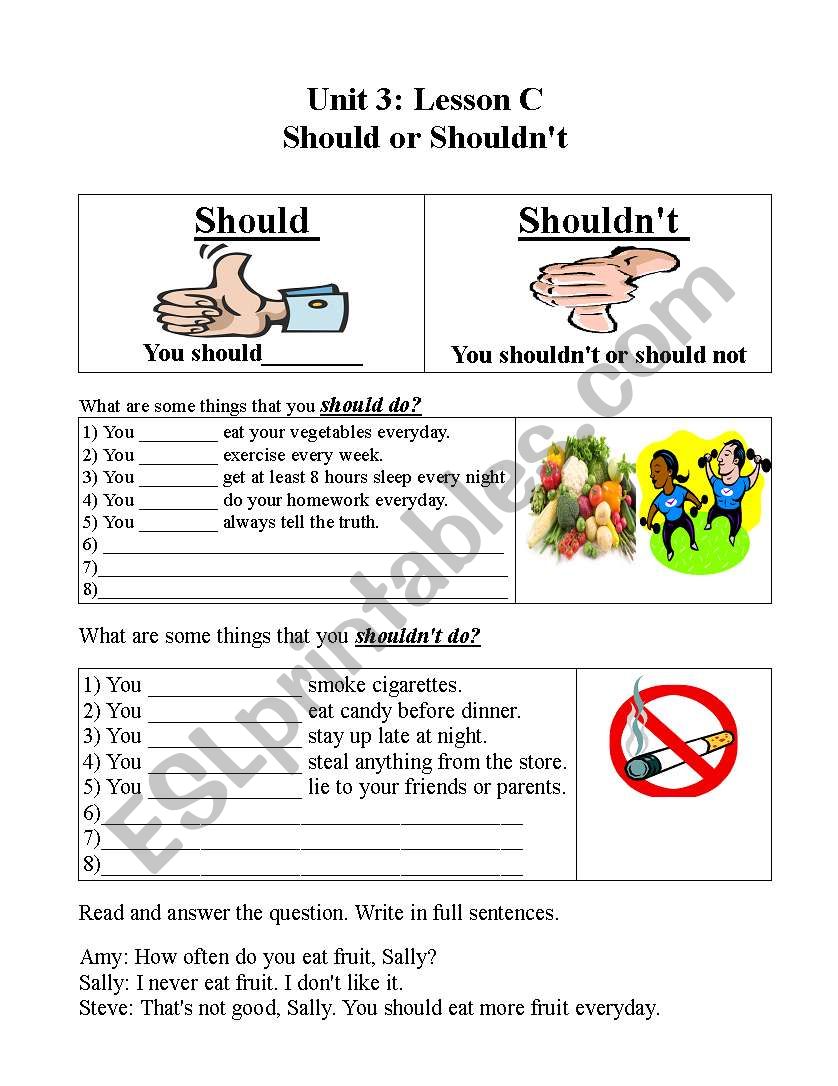 should-shouldn-t-about-being-healthy-worksheet-esl-worksheet-by-ace308