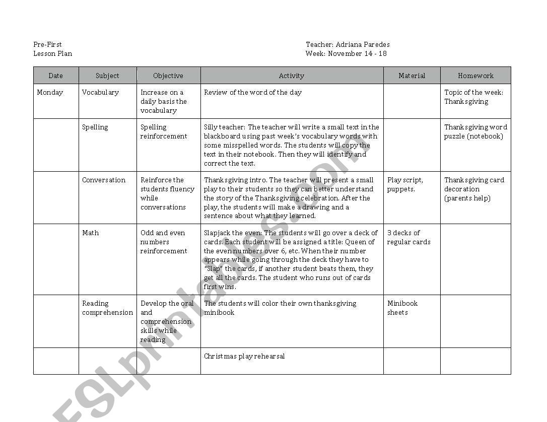 Lesson Plan worksheet