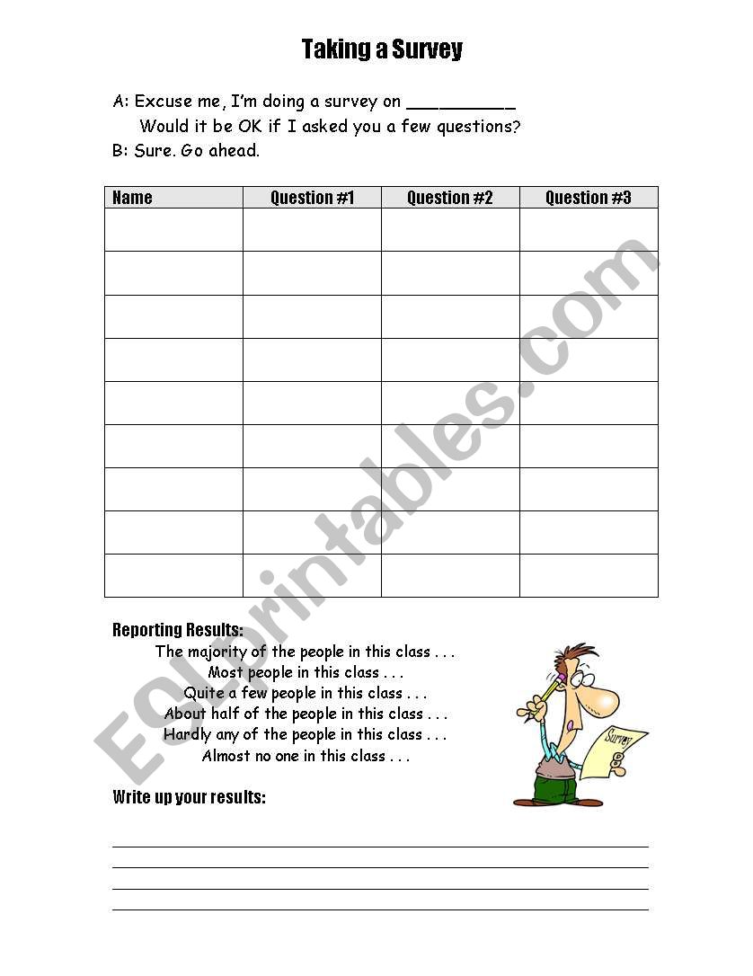 survey in ordering food worksheet