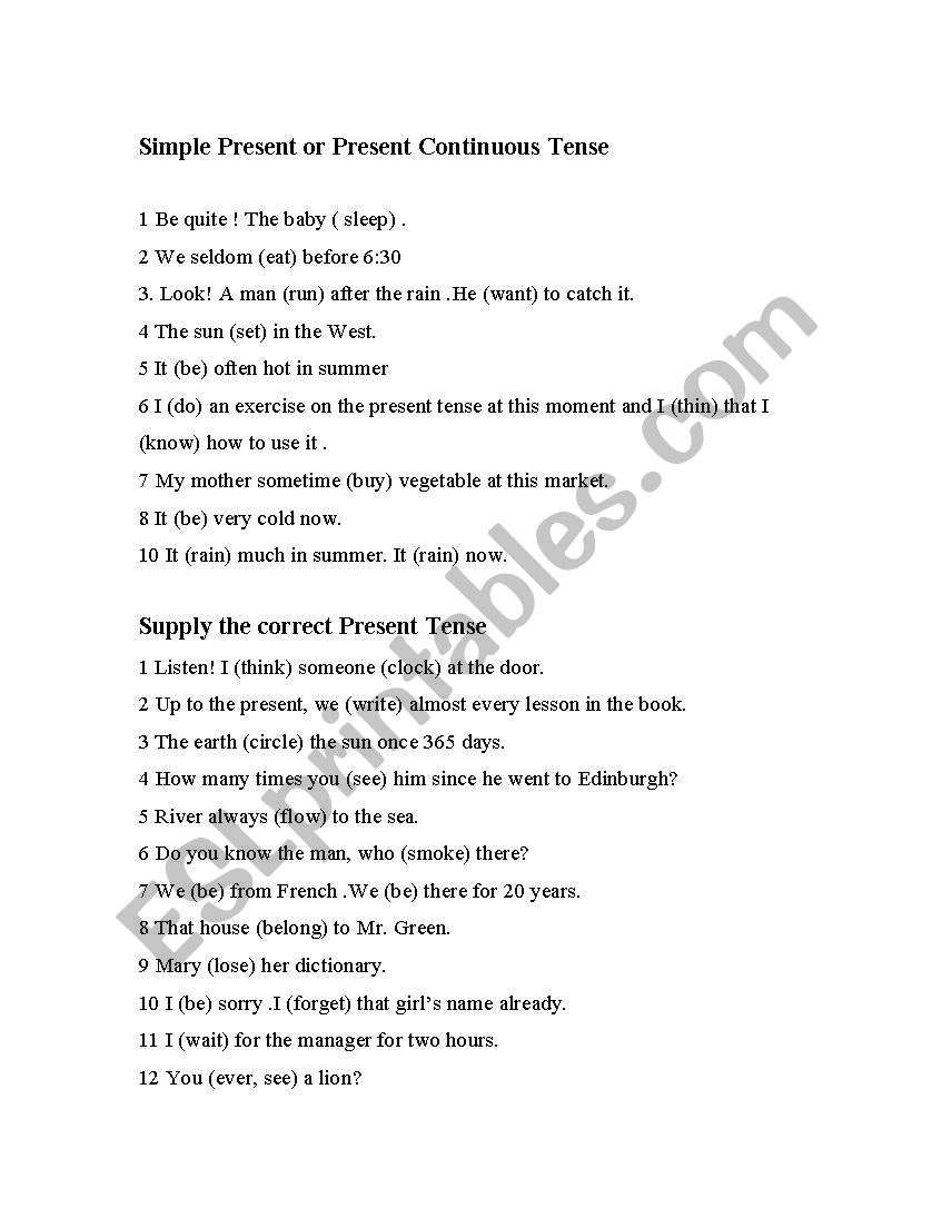 Present Tense  worksheet