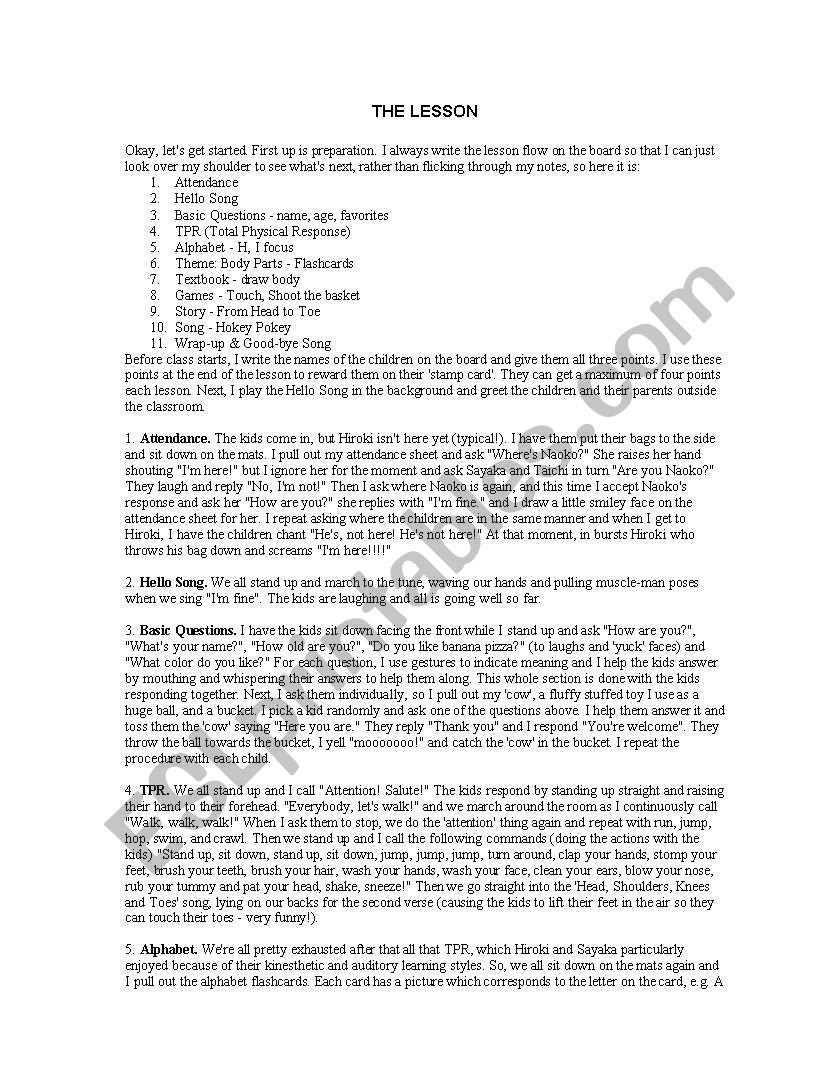 Body Parts worksheet