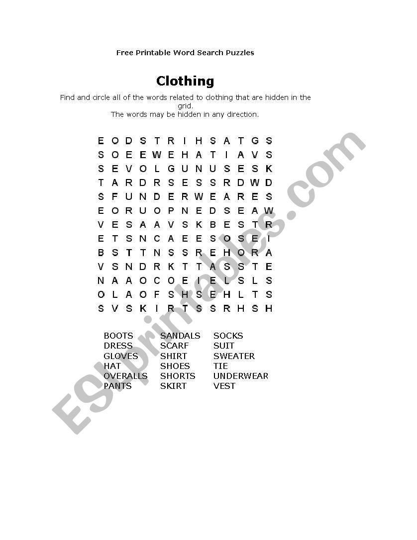 clothing worksheet