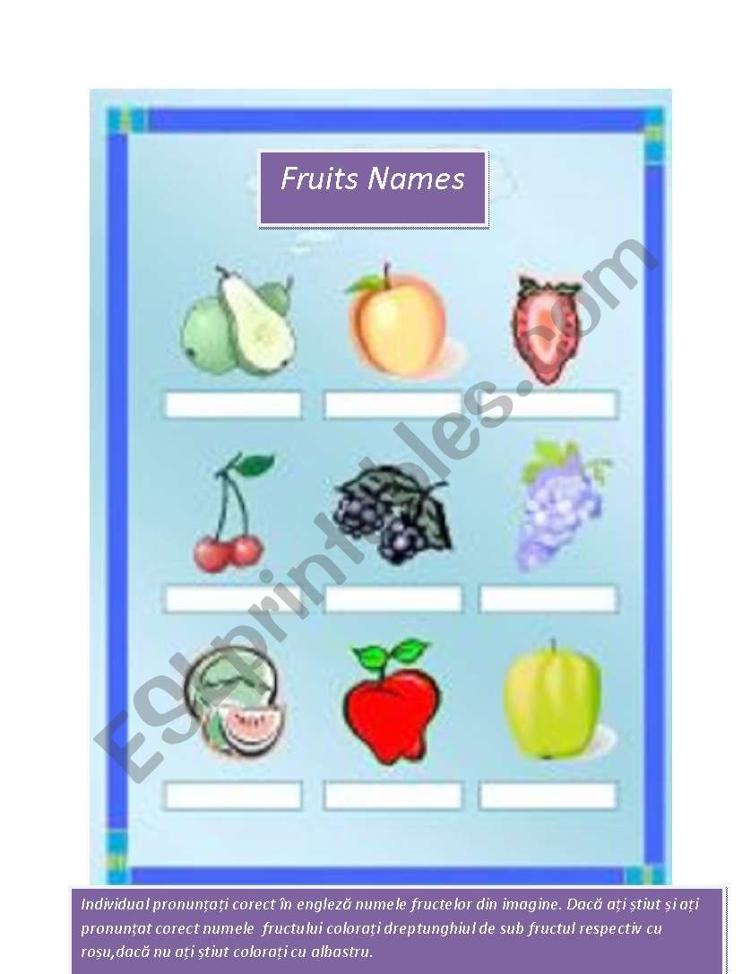 Fruits names worksheet