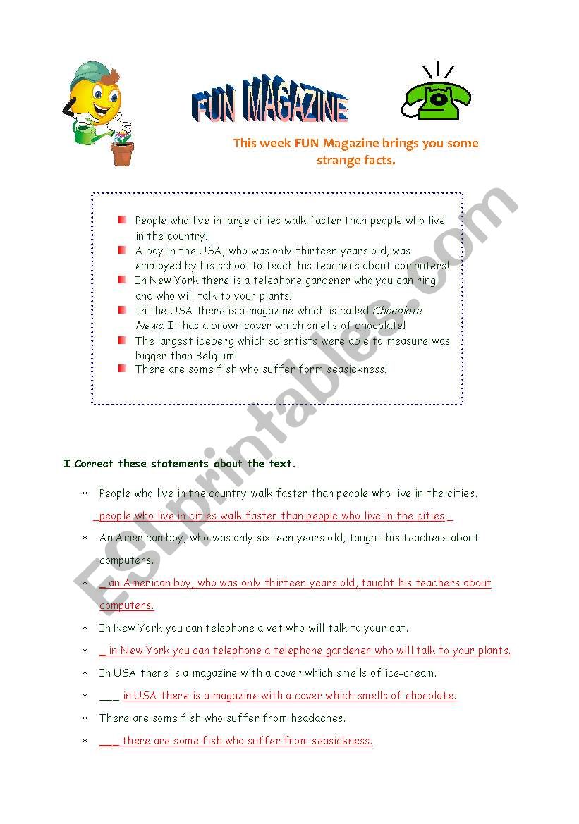 Who and Which practise worksheet KEY