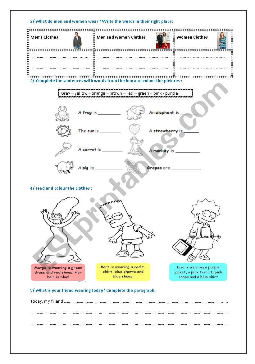 colours and clothes worksheet