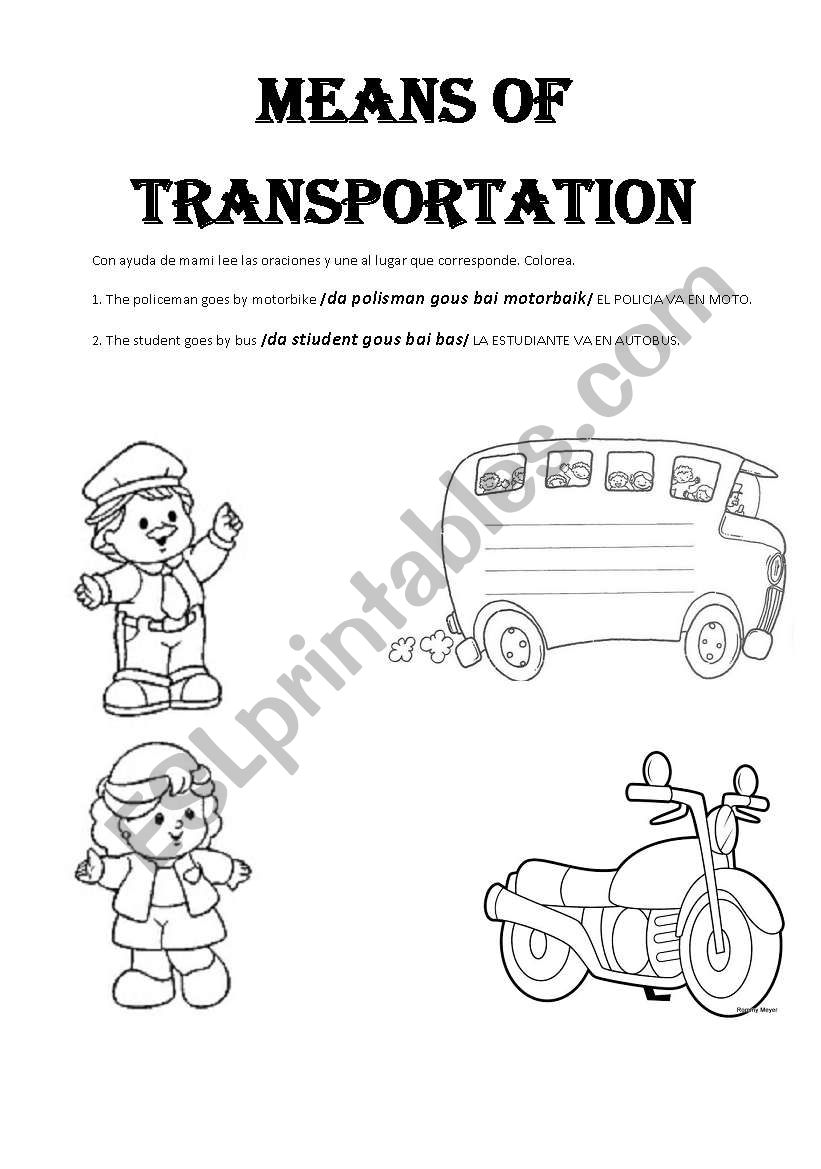 Means of transportation worksheet