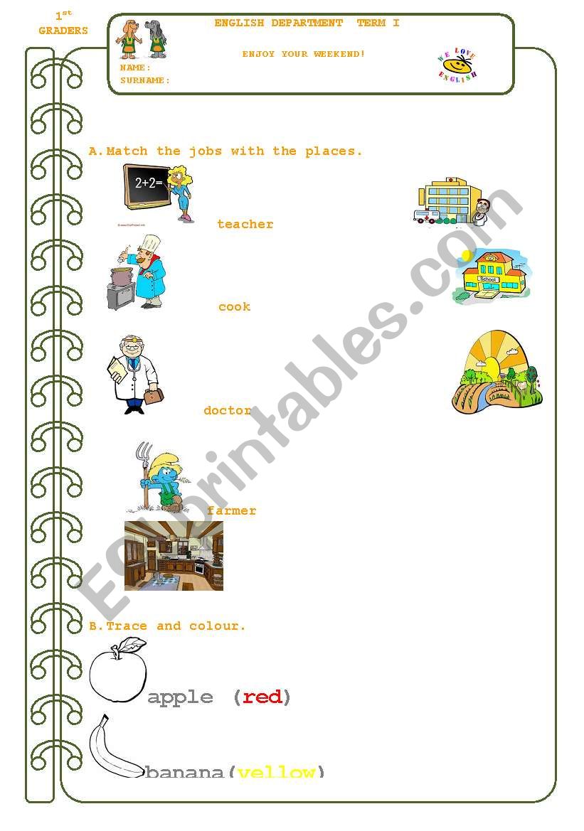 1st graders jobs worksheet