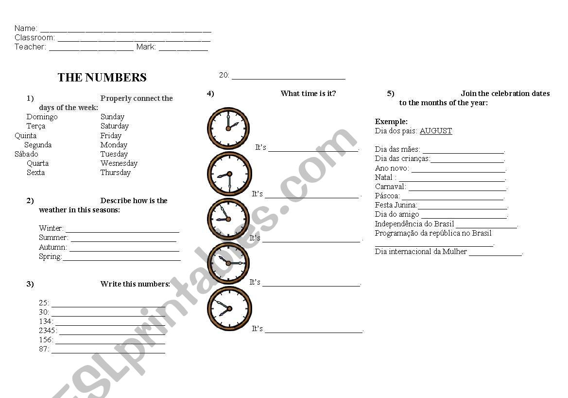 The time/numbers worksheet