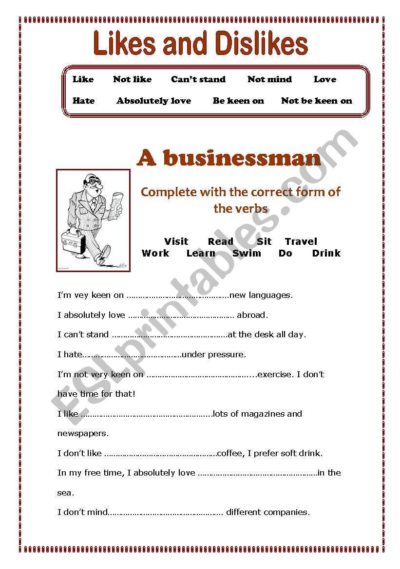 Likes and dislikes worksheet