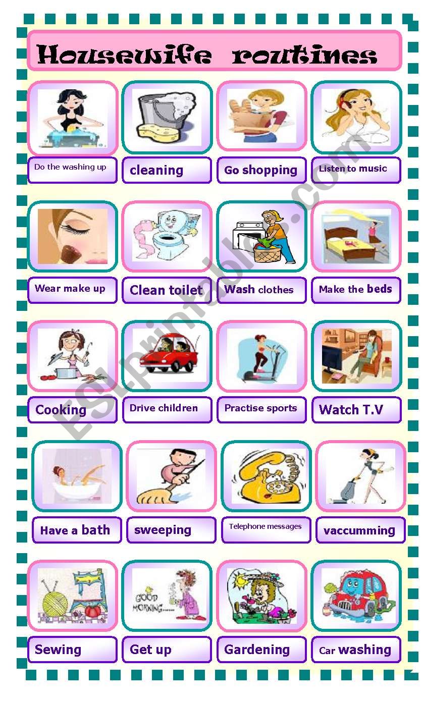 Routines Of A Housewife Pictionary ESL Worksheet By Naoura