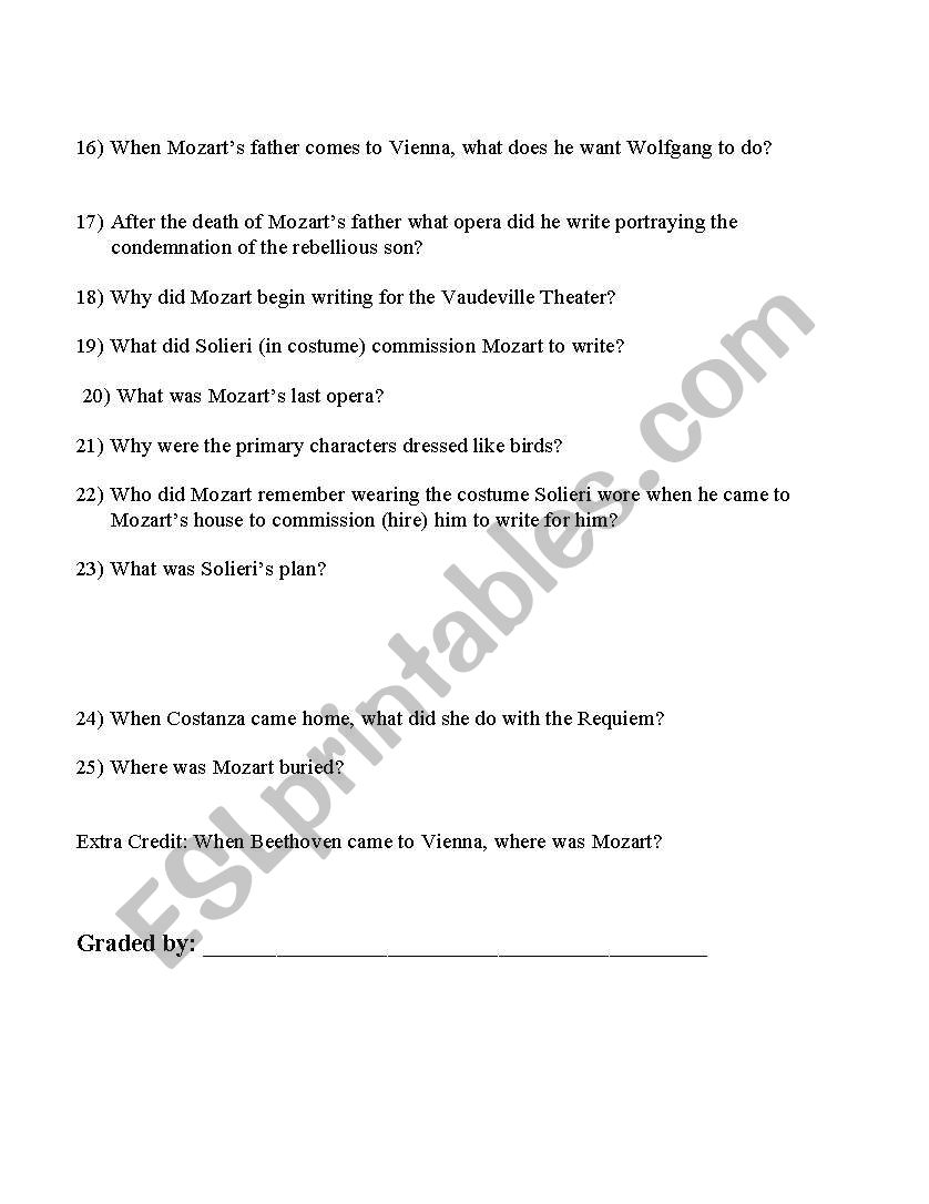 English Worksheets Amadeus Worksheet