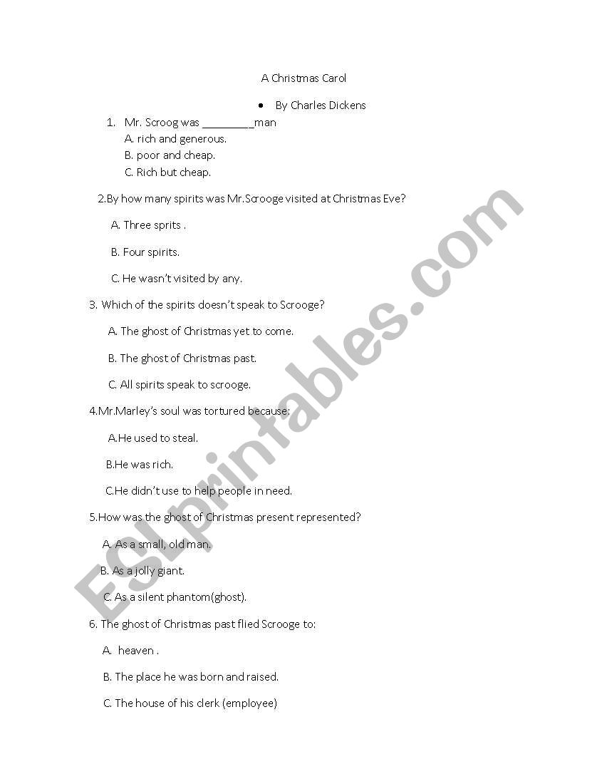 Christmas carol worksheet