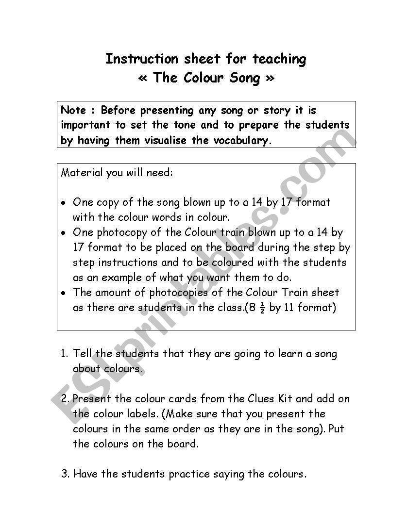 colour song worksheet