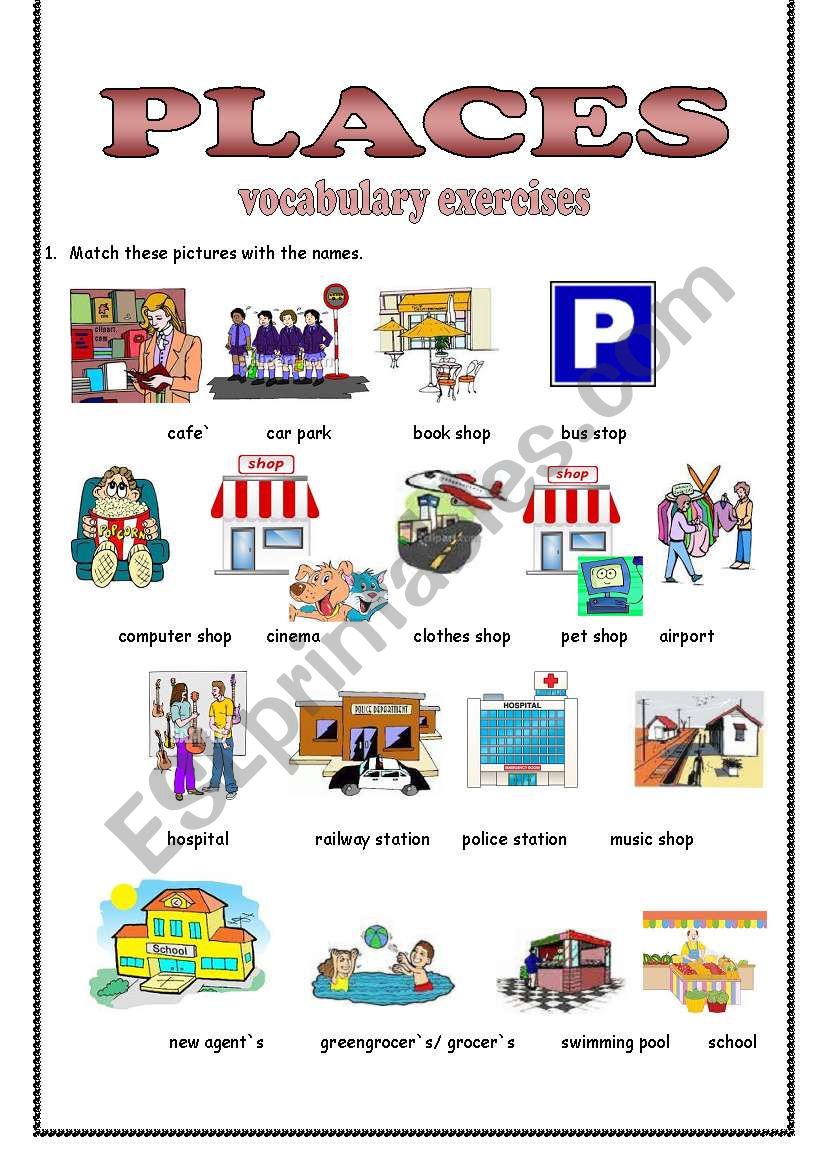 Places Vocabulary Exercises Part 1 ESL Worksheet By Weronika 1988