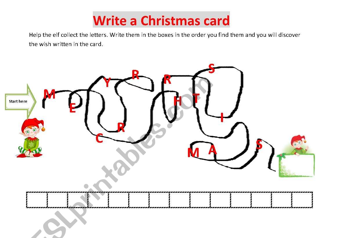 write a xmas card worksheet