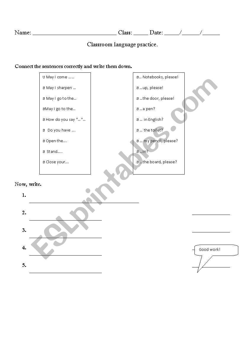 classroom language worksheet