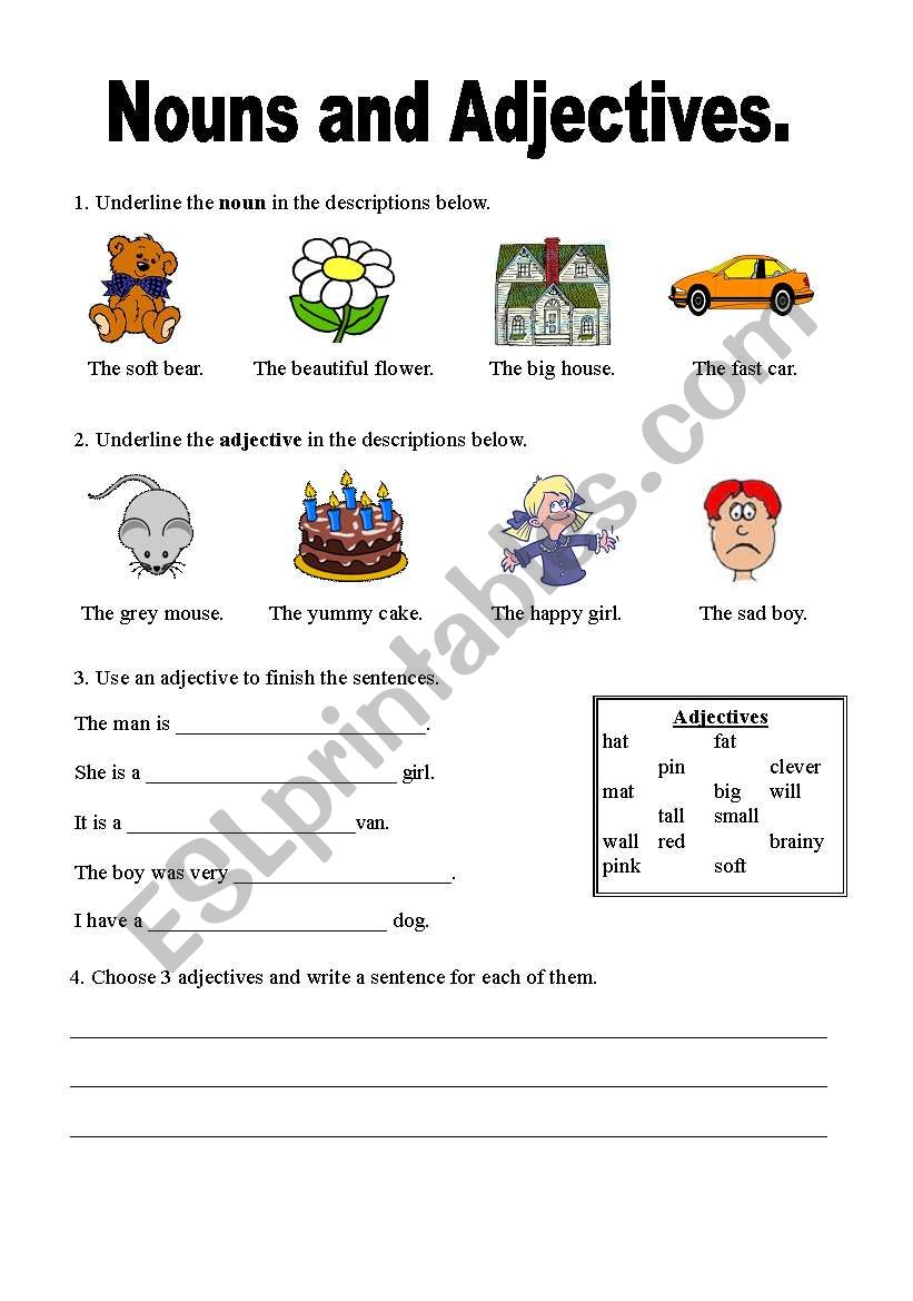 Nouns And Verbs Worksheets Adjective Worksheet English Grammar The