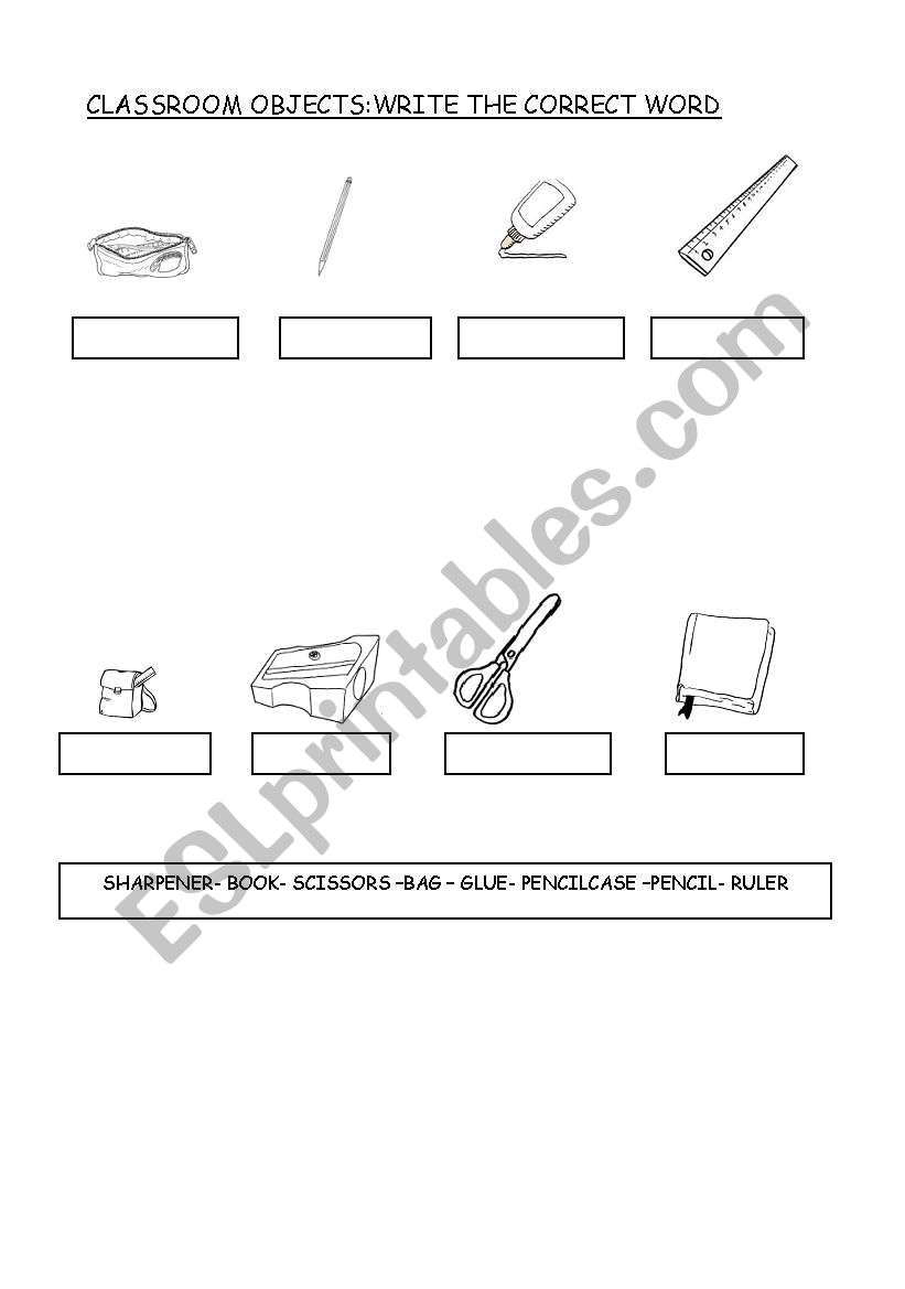 CLASSROOM OBJECTS:WRITE THE CORRECT WORD