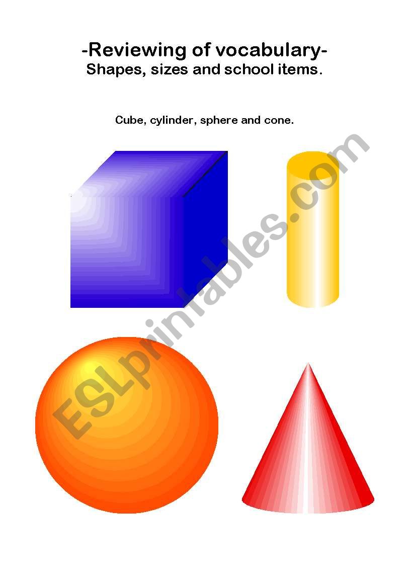 Shapes, sizes and school basic items practice