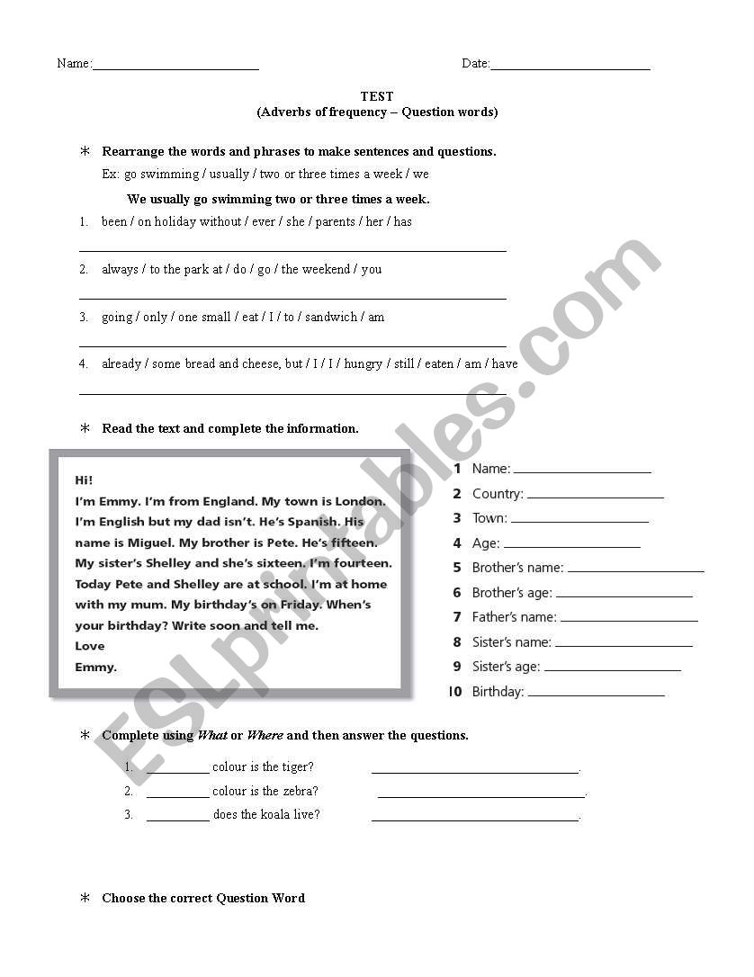 TEST - ADV. OF FREQUENCY worksheet