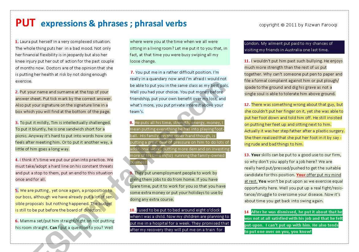 Put Over 200 Expressions And Phrasal Verbs In Context Fully