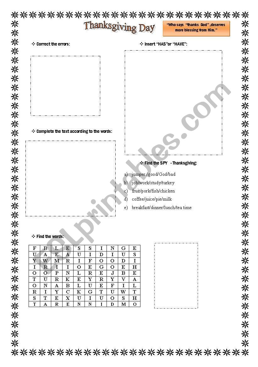 Thanksgiving Day worksheet