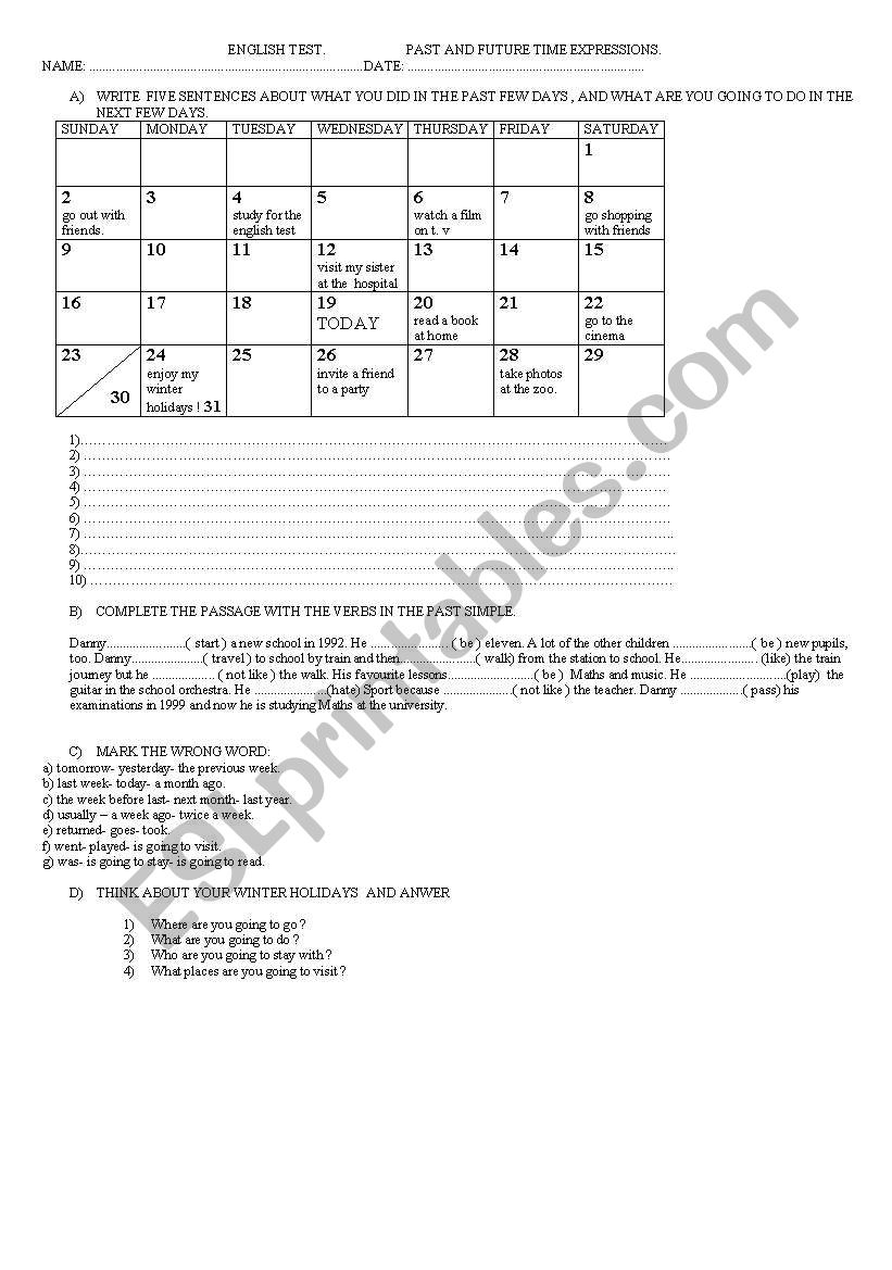PAST AND FUTURE TIME worksheet