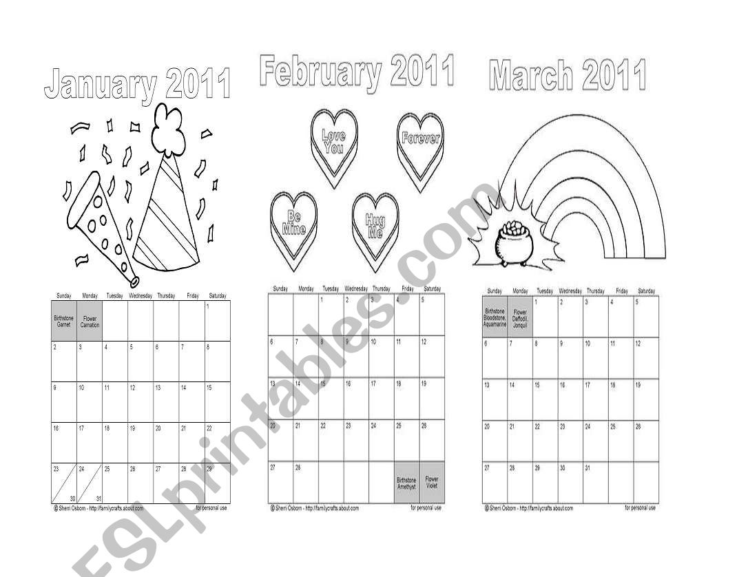 Calendar and Holidays worksheet