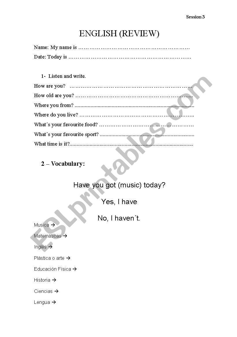 Review  worksheet