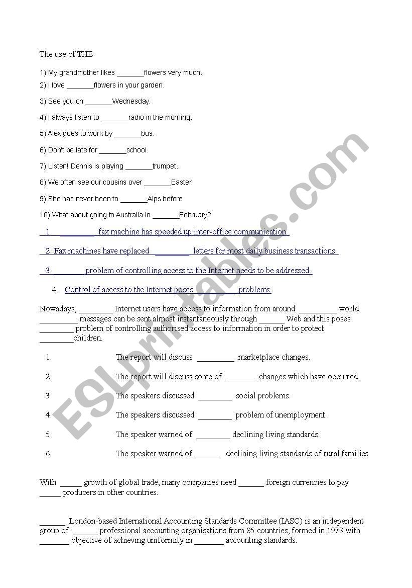 use of The  worksheet