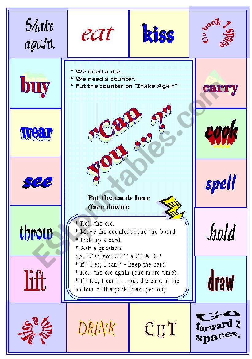 Game Verb CAN ESL Worksheet By Jacky07