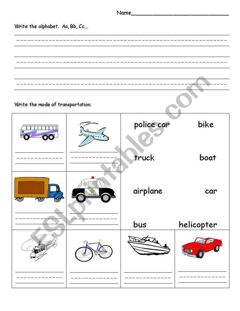 Transportation worksheet