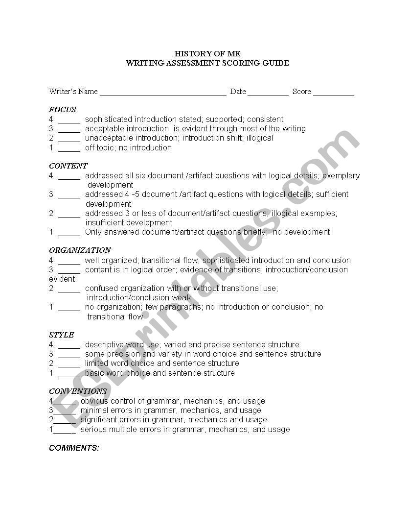 History of me worksheet