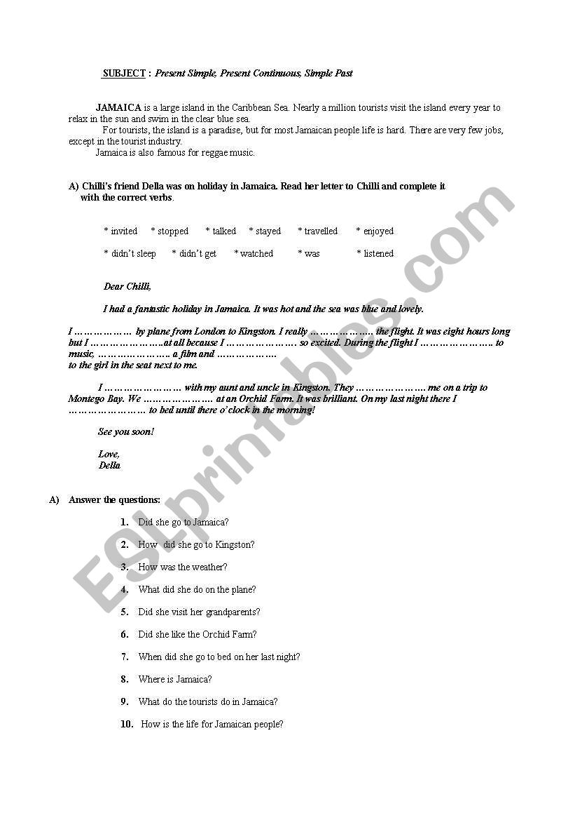 Present -Past tense worksheet