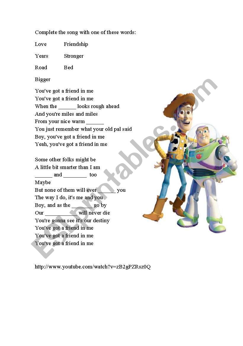 English Worksheets You Ve Got A Friend In Me