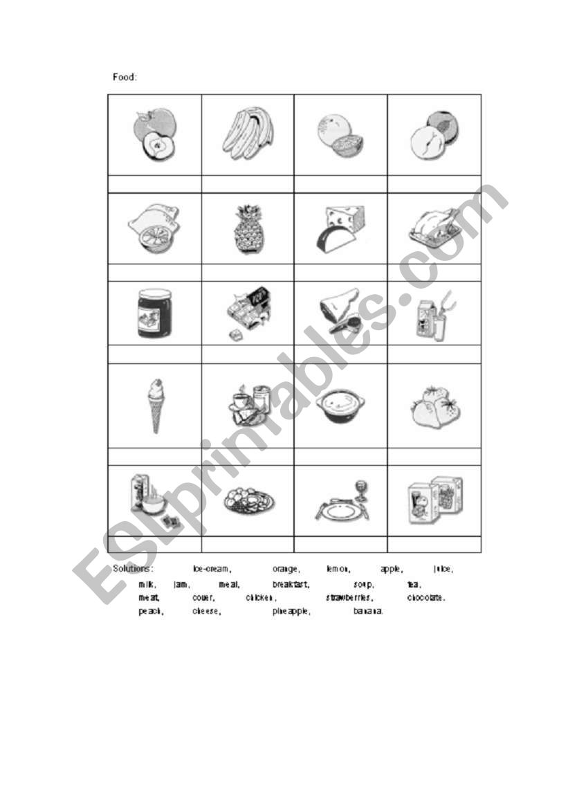 English worksheets: food