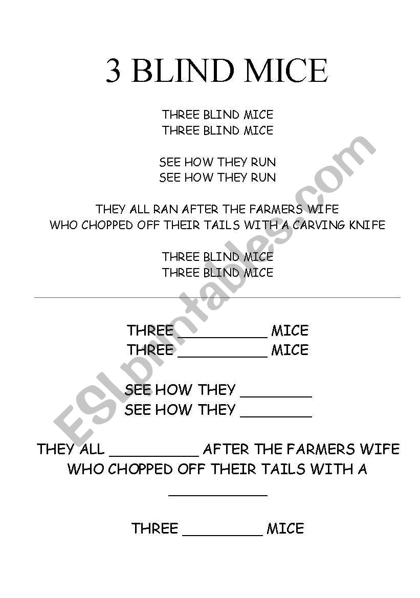 Three Blind Mice worksheet