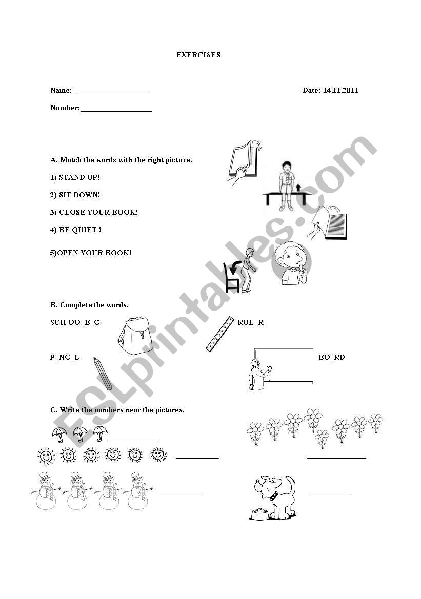 Classroom objects-Classroom language-Numbers