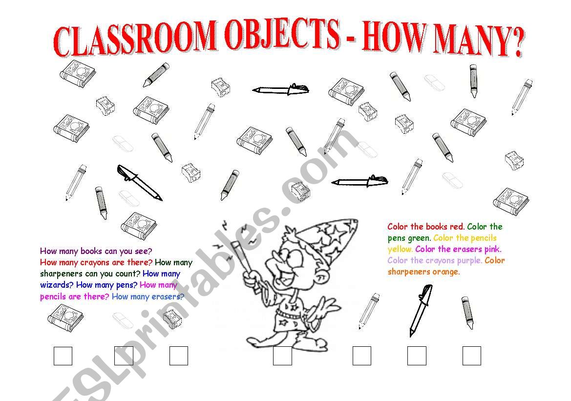 Classroom objects/ Colors/ How many/ Numbers 1-10
